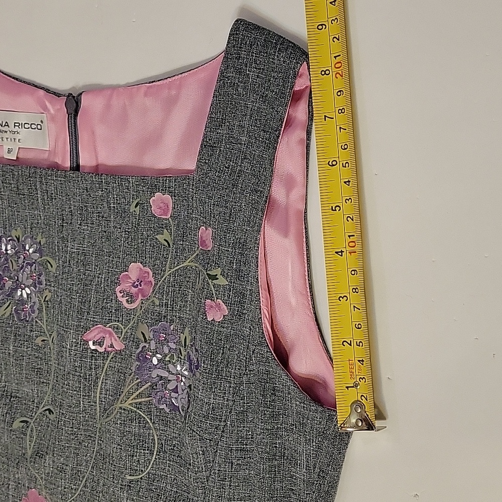 Vintage Donna Ricco New York Petite Size  8P Embroidered Dress Gray - Picture 10 of 16